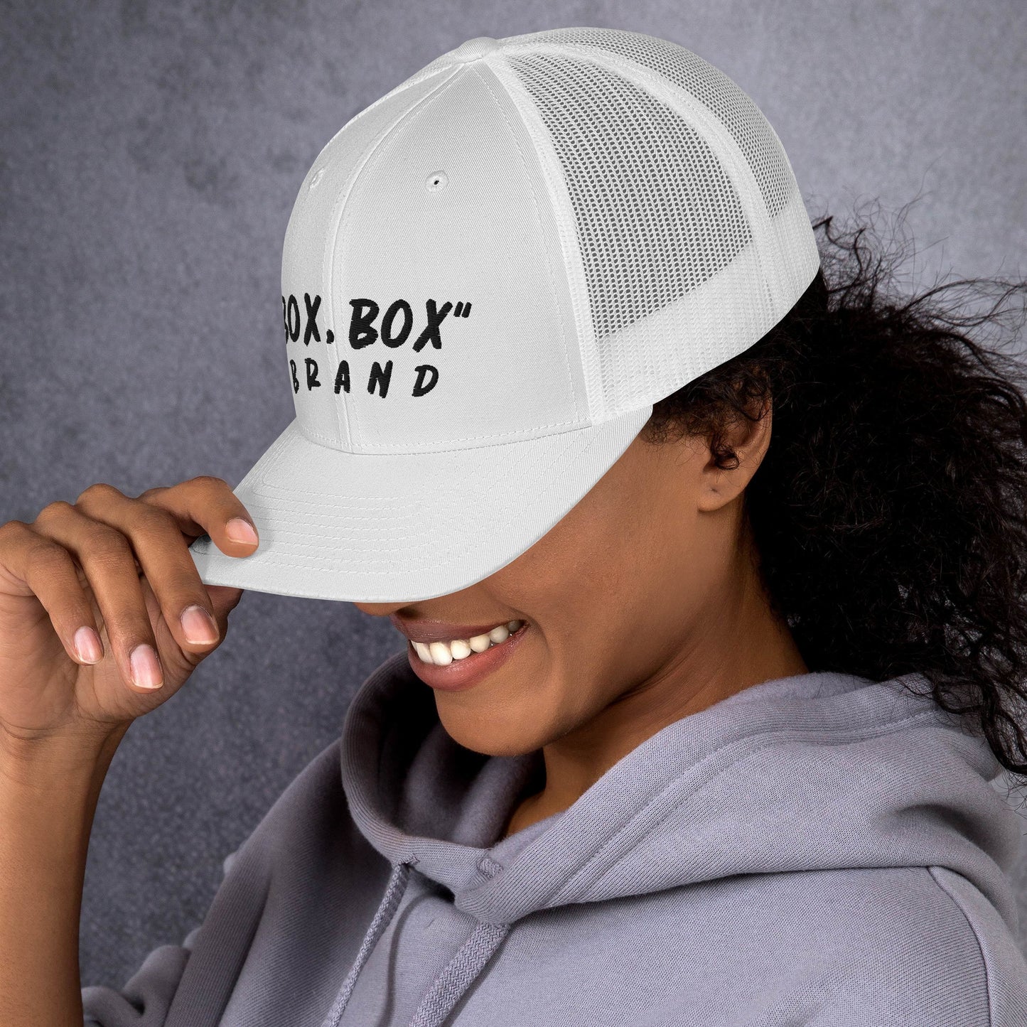"BOX, BOX" BRAND (Curve) White Trucker Cap