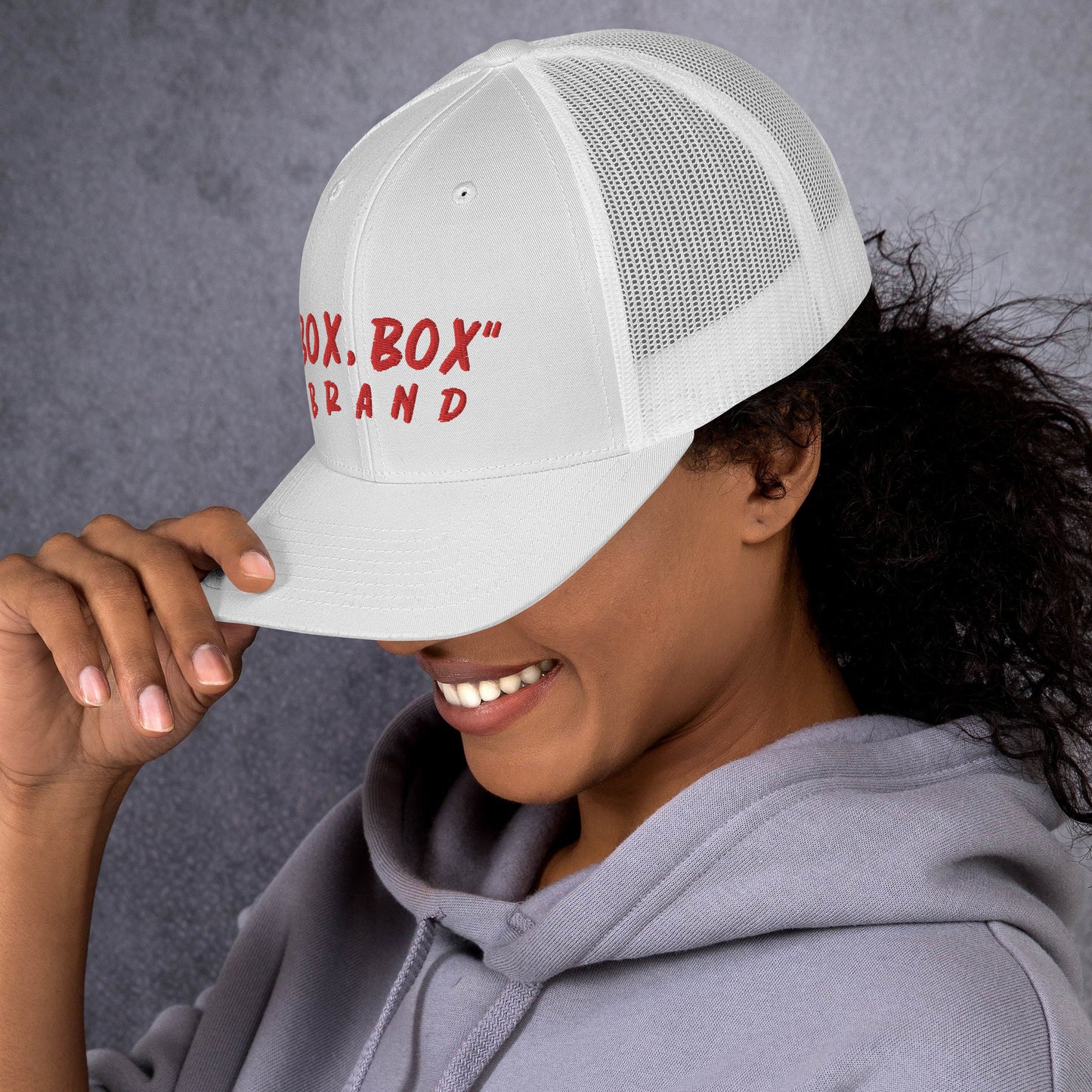 "BOX, BOX" BRAND (Curve) White/Red Trucker Cap