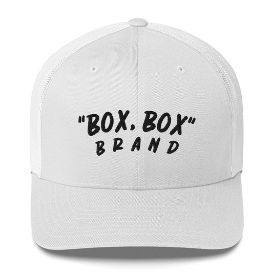 "BOX, BOX" BRAND (Curve) White Trucker Cap